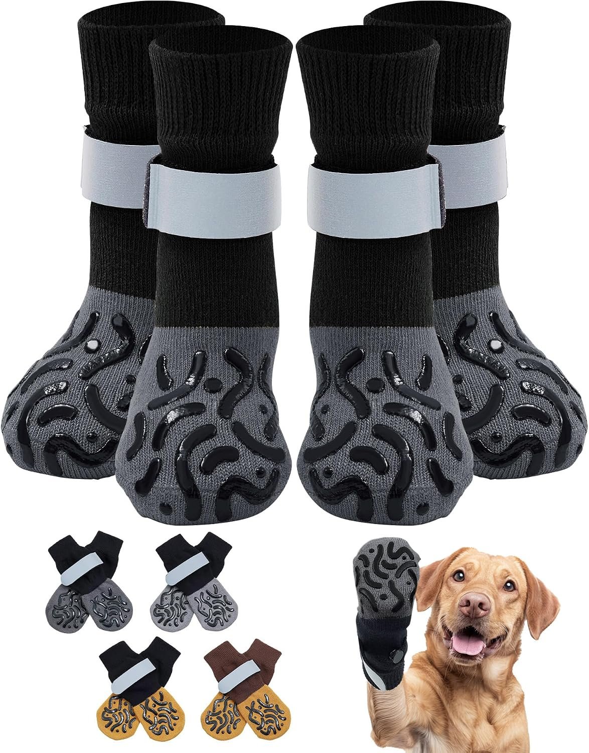 Non Slip Dog Socks with Double Sided Grips for Hardwood Floors M