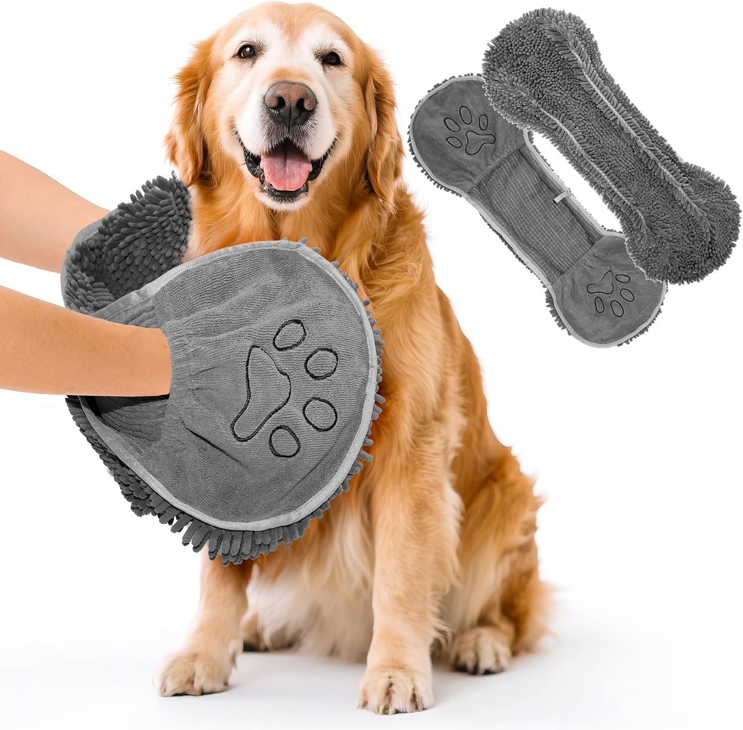 Doggy Dryer, Quick Dry Dog Towel, Microfiber Super Absorbent Dog Bath Towels for Drying Dogs Large & Small, Pet Towel with Hand Pockets, Soft & Durable Puppy Towel, Machine Washable-Grey 32″x14″