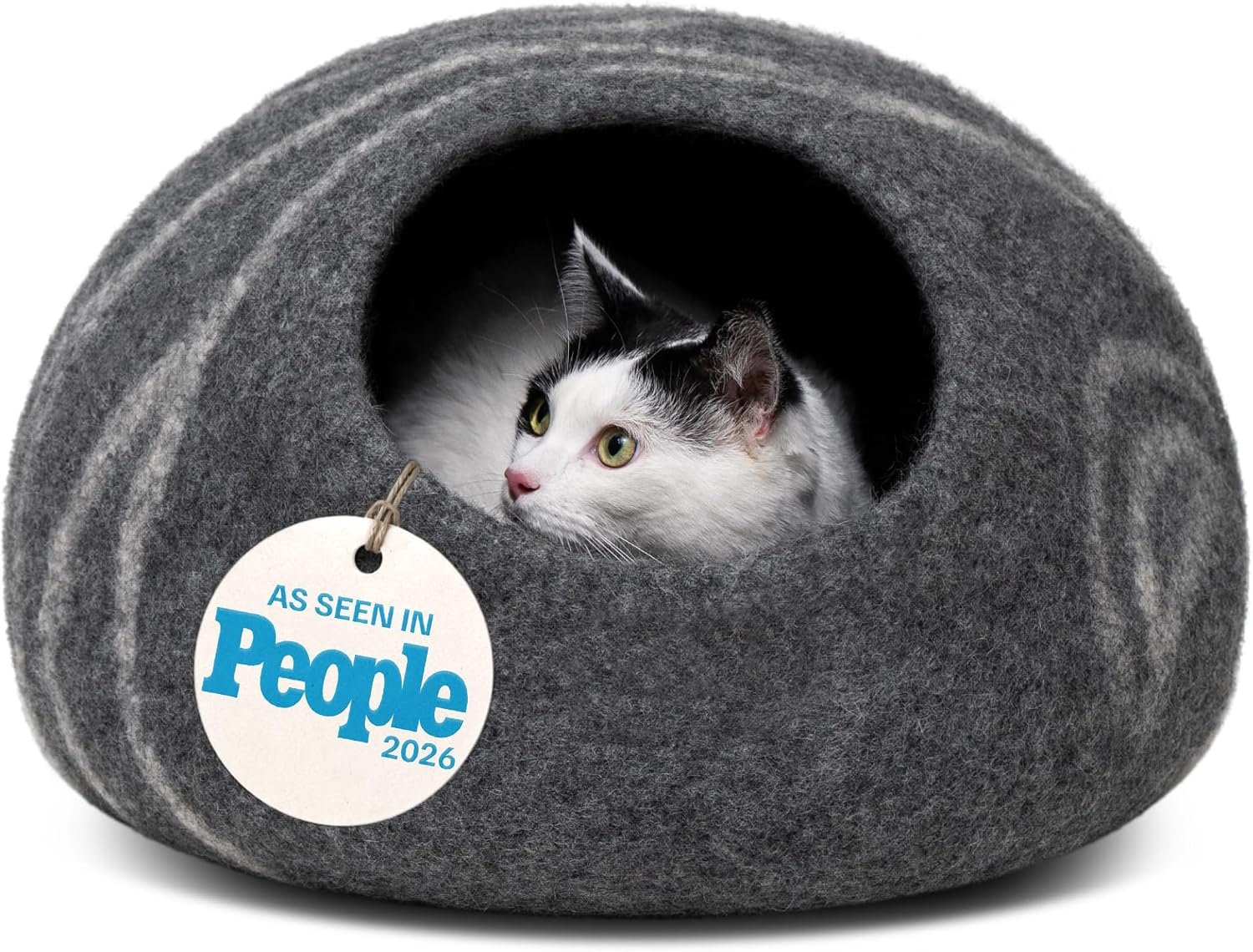 MEOWFIA Cat Cave – Merino Wool Bed for Indoor Cats (Dark Gray, Medium)