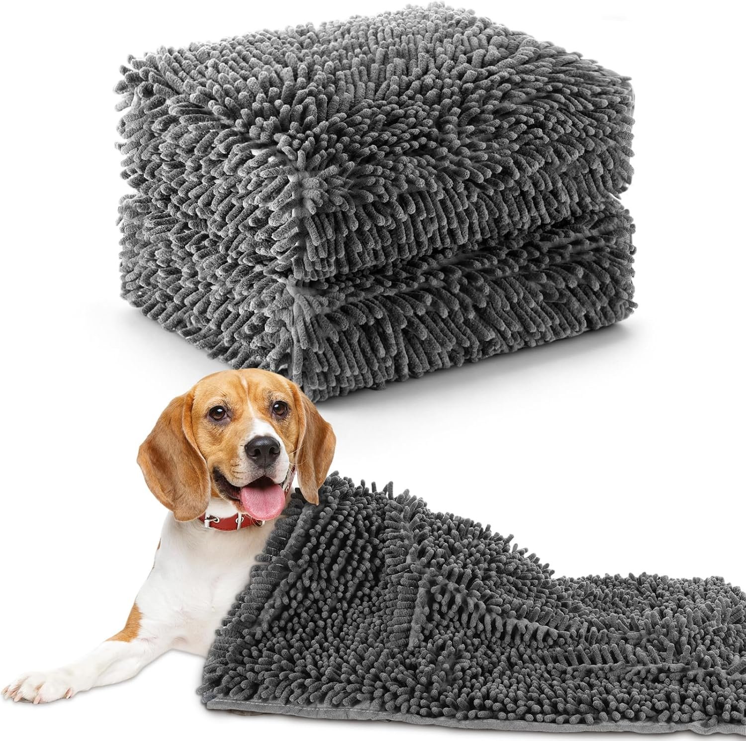 Peryiter 2 Pack Quick Dry Towel for Dogs 35”x 23” Extra Large Absorbent Dog Towel Microfiber Chenille Towels Dog Pet Bath Mat, Machine Washable, Grey