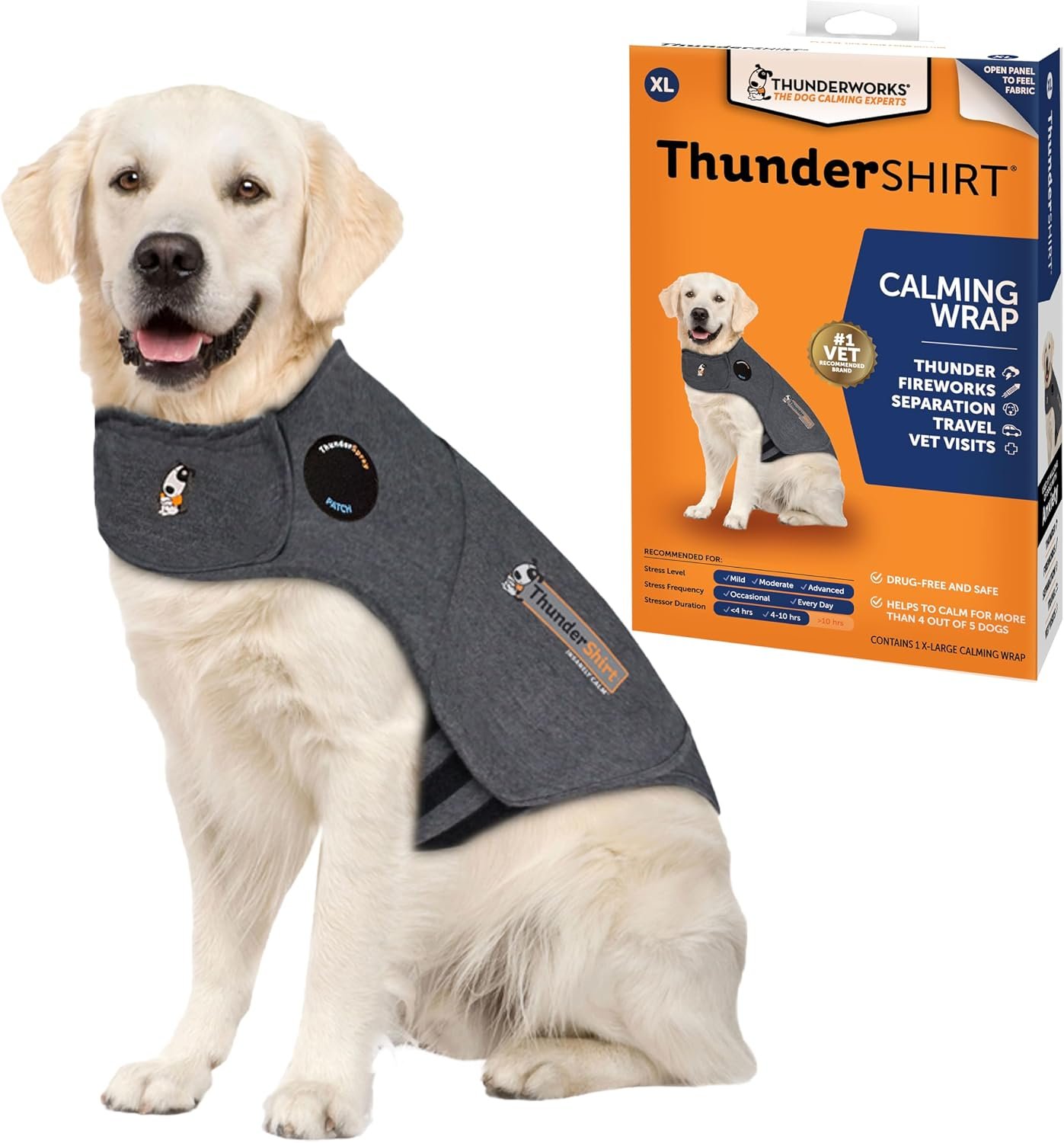 ThunderShirt for Dogs Calming Anxiety Vest, X Large, Heather Gray