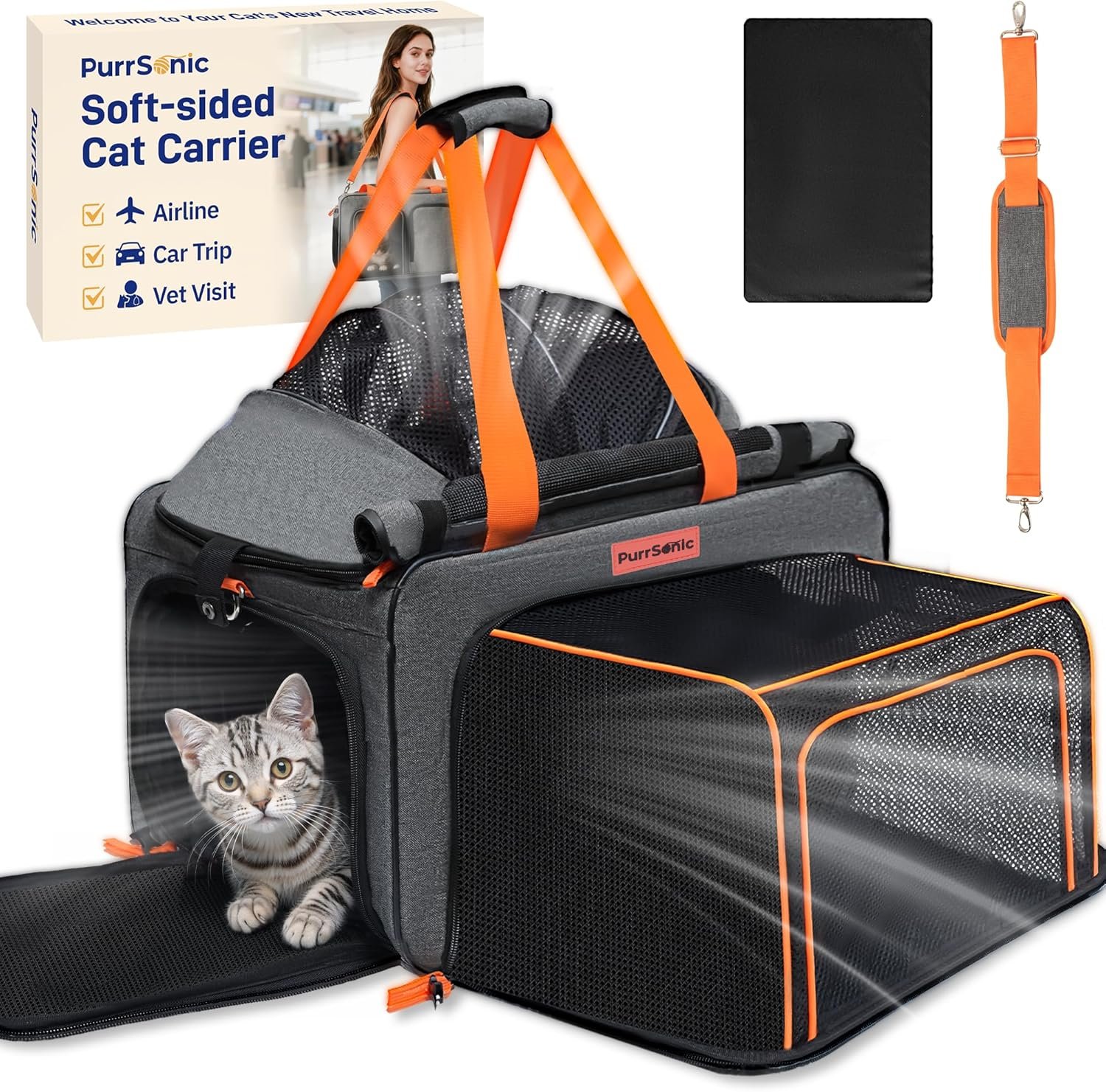 Cat Carrier Soft Sided Airline Approved for Small Pet Dog Travel