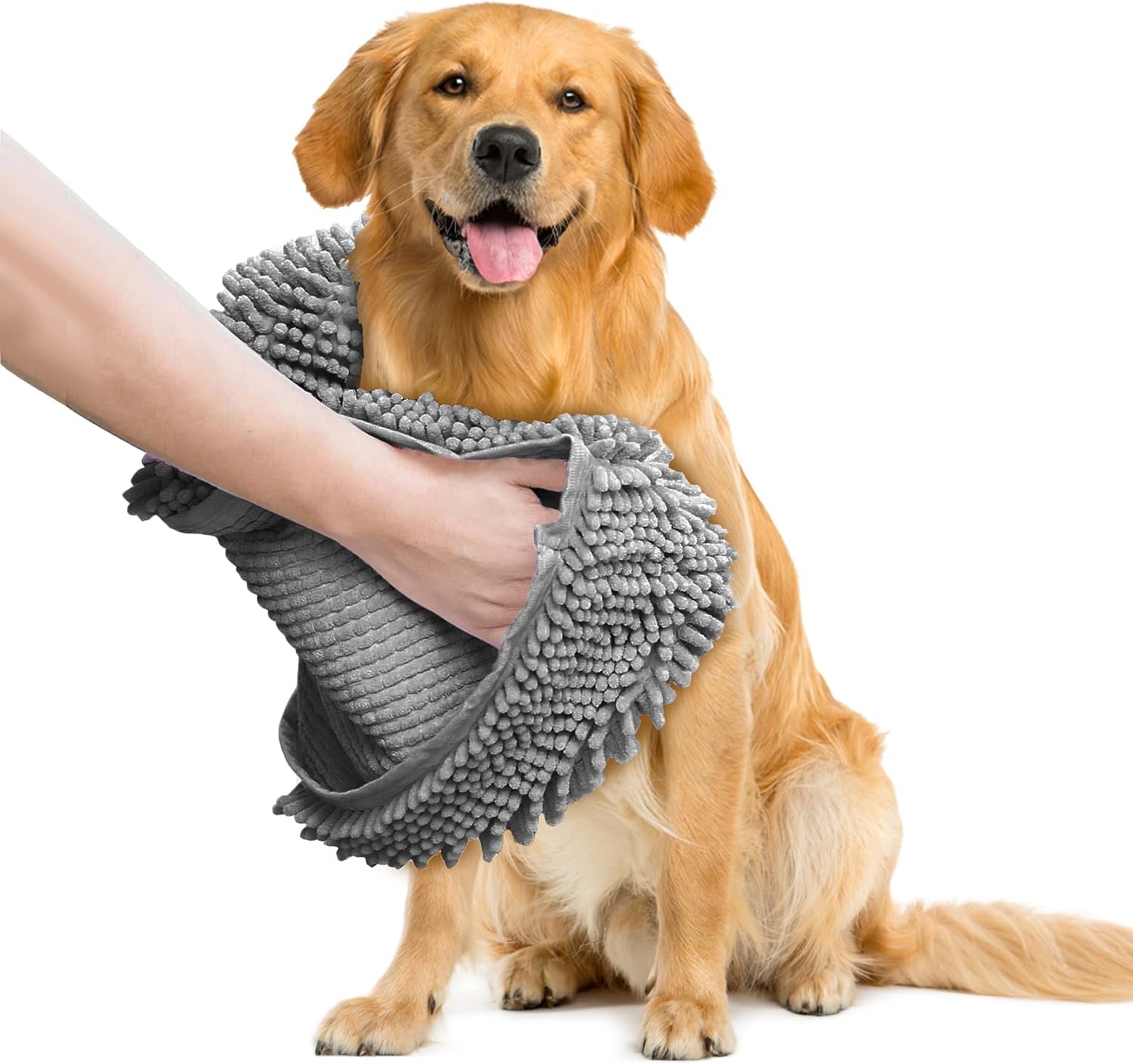 Muddy Mat Doggy Dryer, Highly Absorbent Microfiber Washable Dog Shammy Quick Drying Towel Absorber – Extra Soft Plush Wrap Chenille Bath Towels to Dry Soggy Large Pets & Small Puppy-Grey 13″x31″