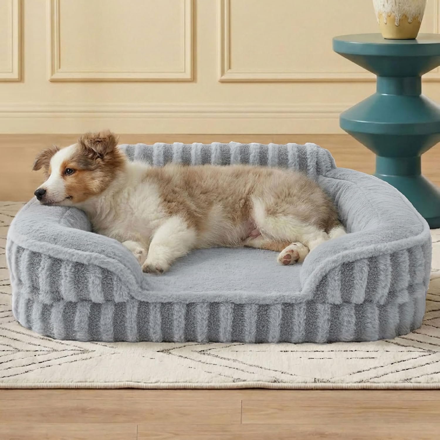 LE SURE Cute Cozy High Back Orthopedic Dog Beds Medium Size Dog,28″ Grey