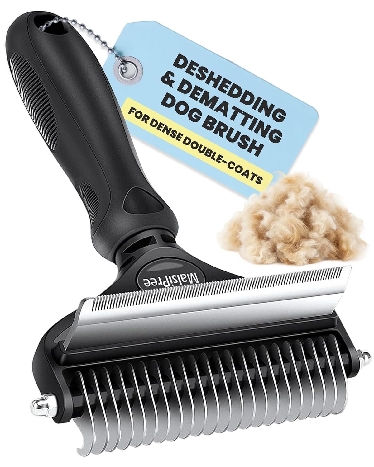 MalsiPree Dog Brush – Large Black, 2-in-1 Undercoat & Dematting Rake