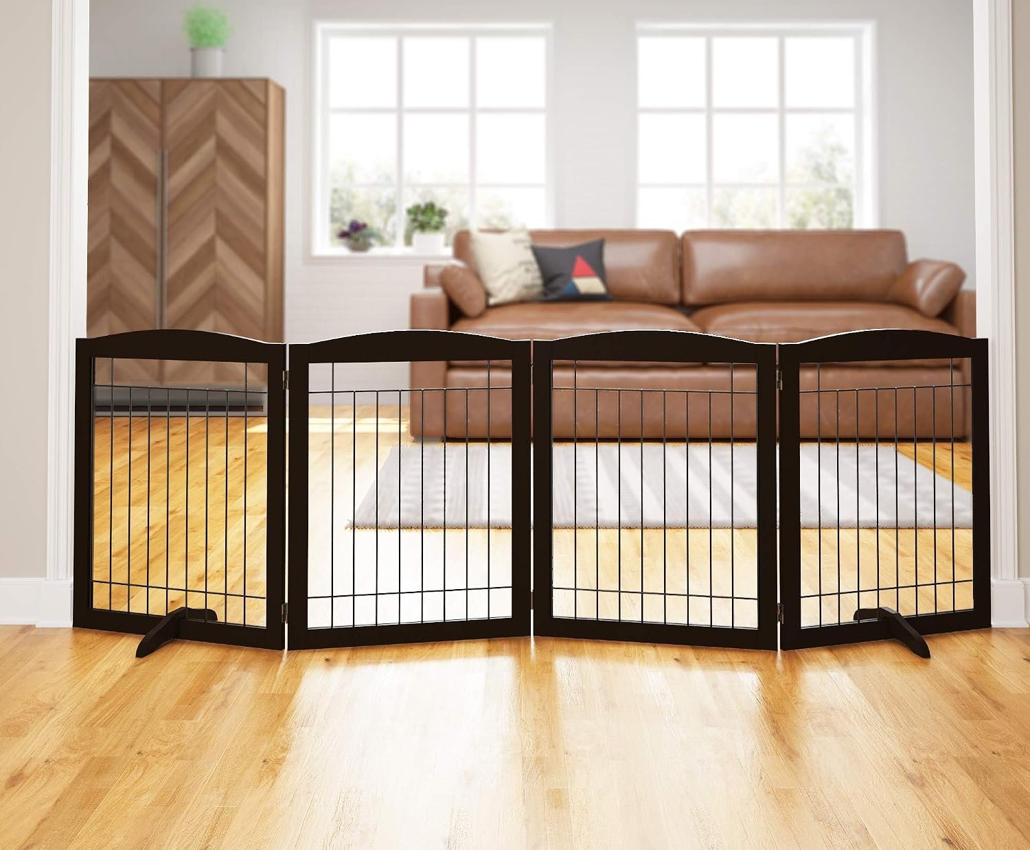 PAWLAND Extra Wide Foldable Dog gate for Doorway, Indoor, 96“ W, 30″ H