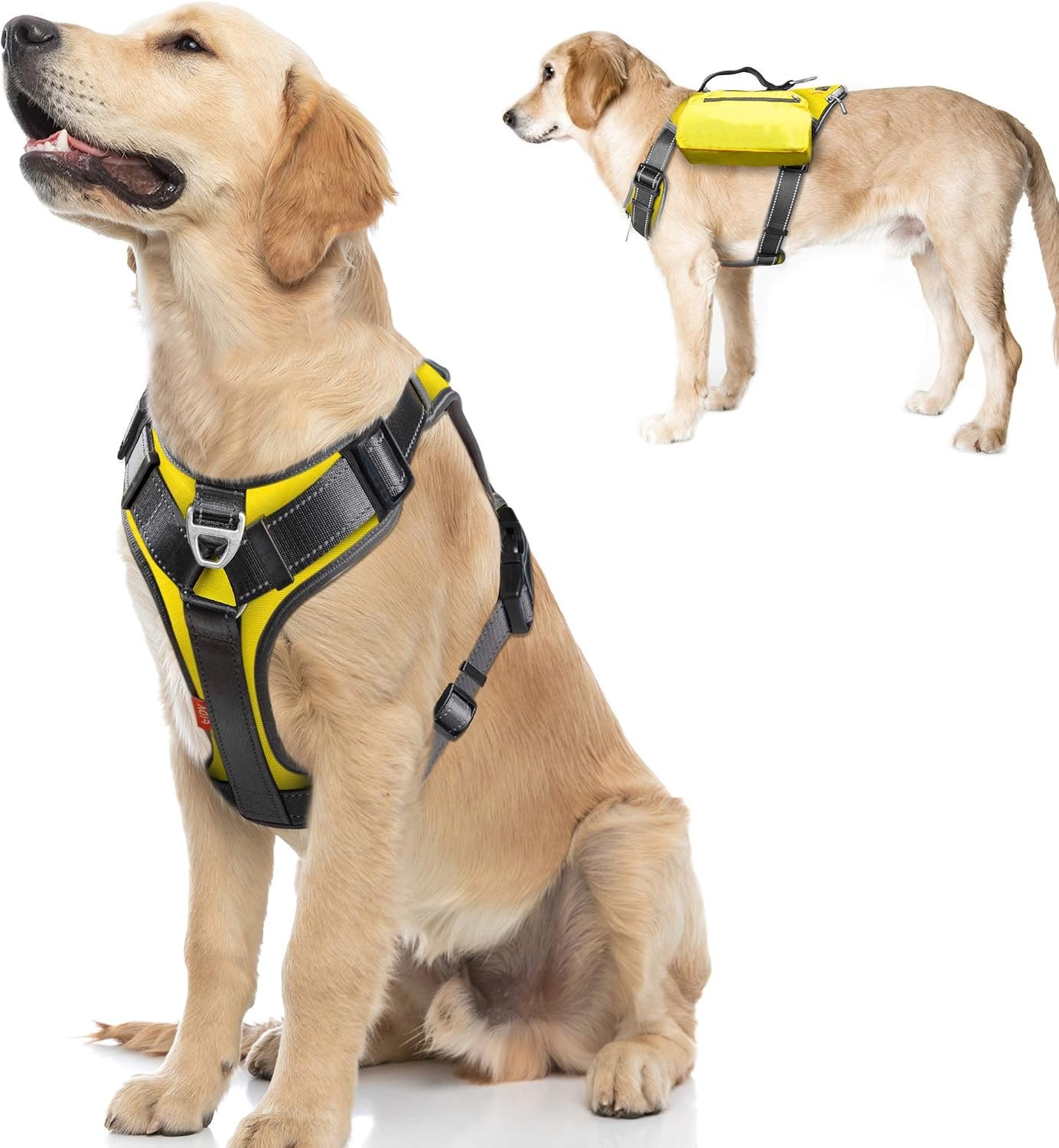 Fida Dog Harness, No-Pull Pet Vest with Saddle Bags Backpack, Yellow