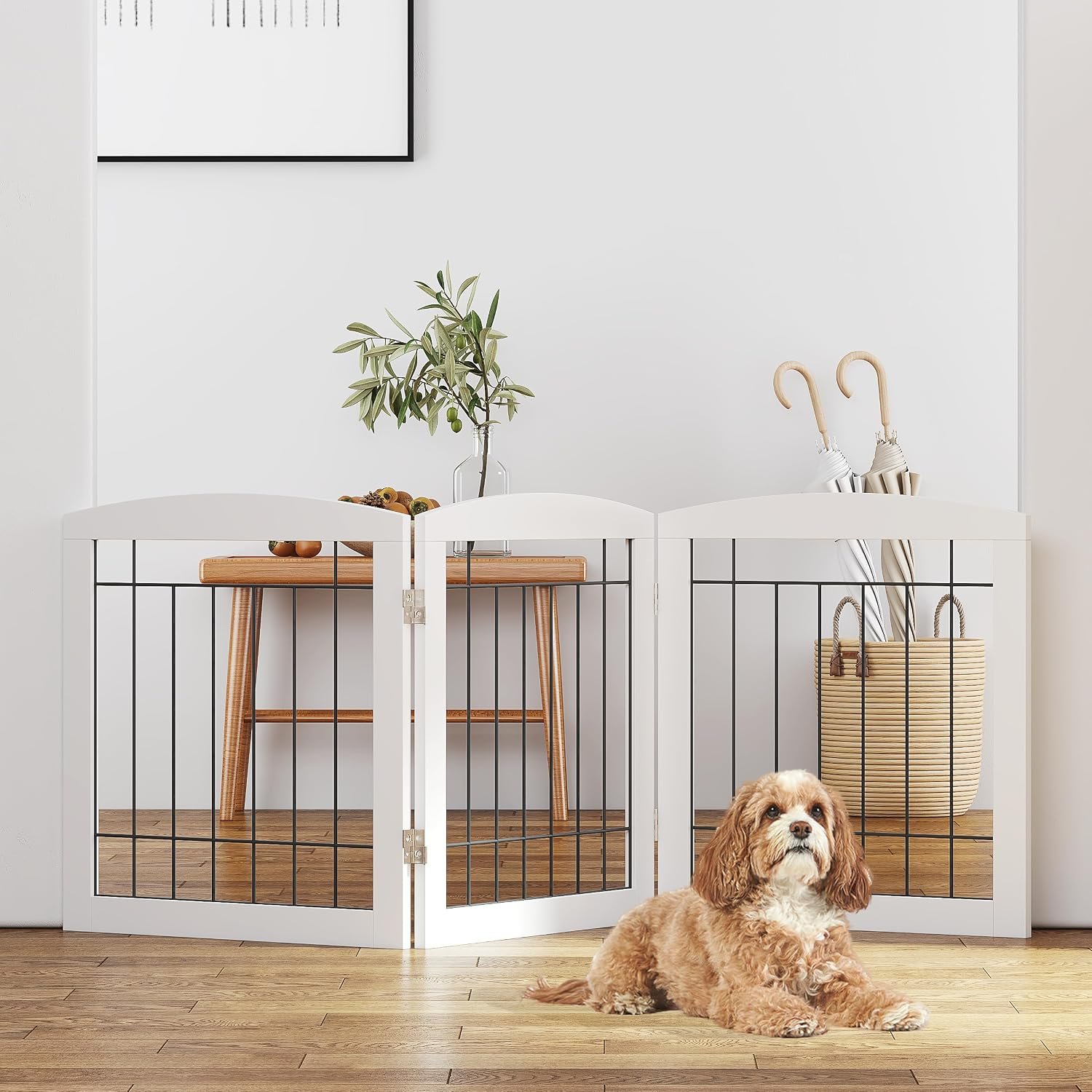 PAWLAND Free Standing Dog Gates for Doorway, Stair, Indoor, Foldable, 24″ H