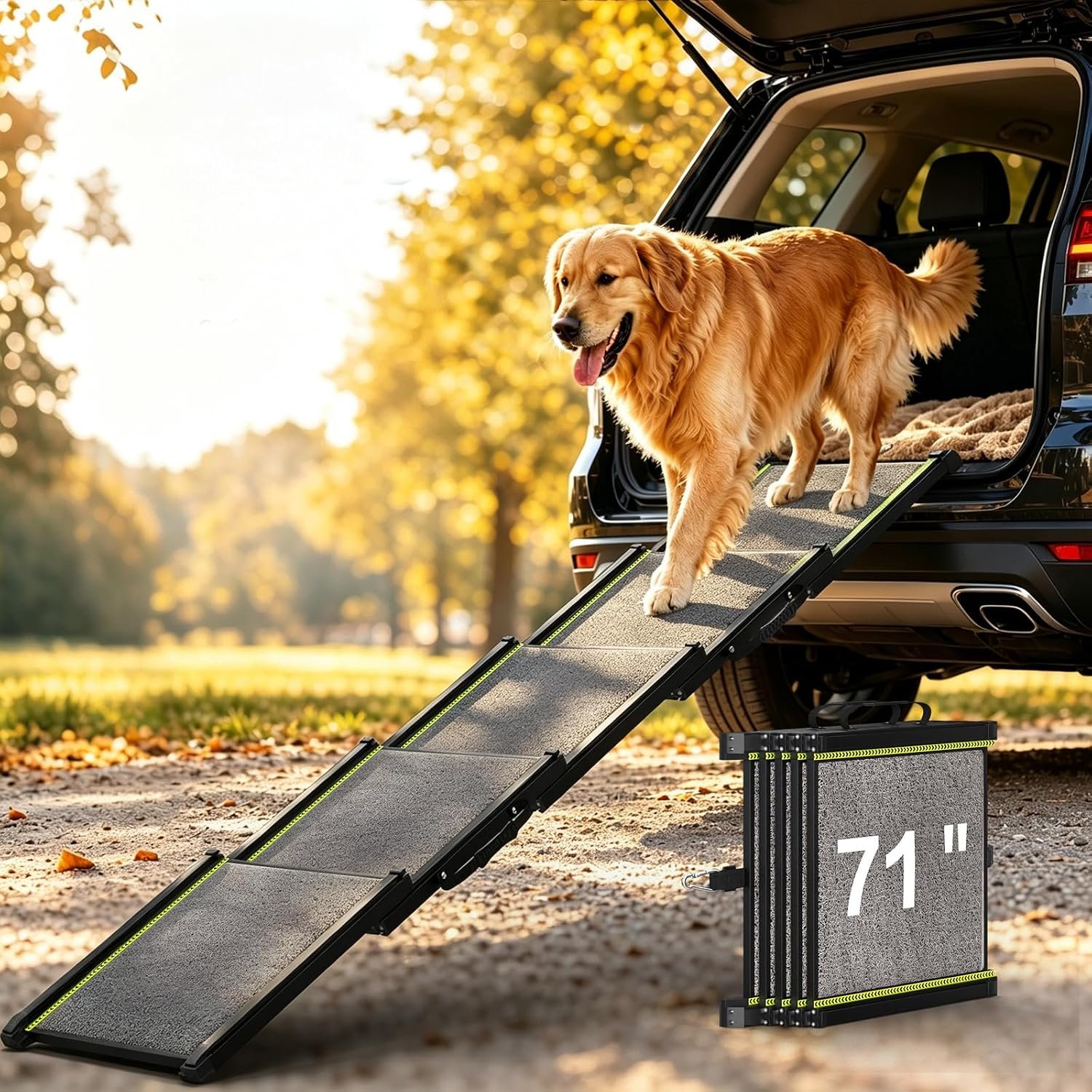 Dog Ramp for Car with Telescoping Design, 71″ x 17″ Pet ramp for Truck/SUV