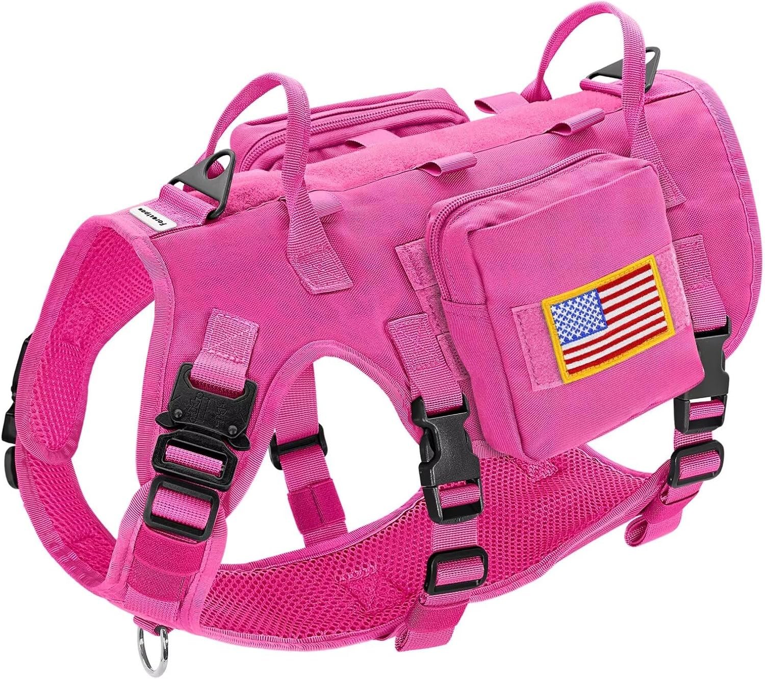 Forestpaw Tactical Dog Harness for Medium Dogs,Service Dog Vest,M,Hot Pink