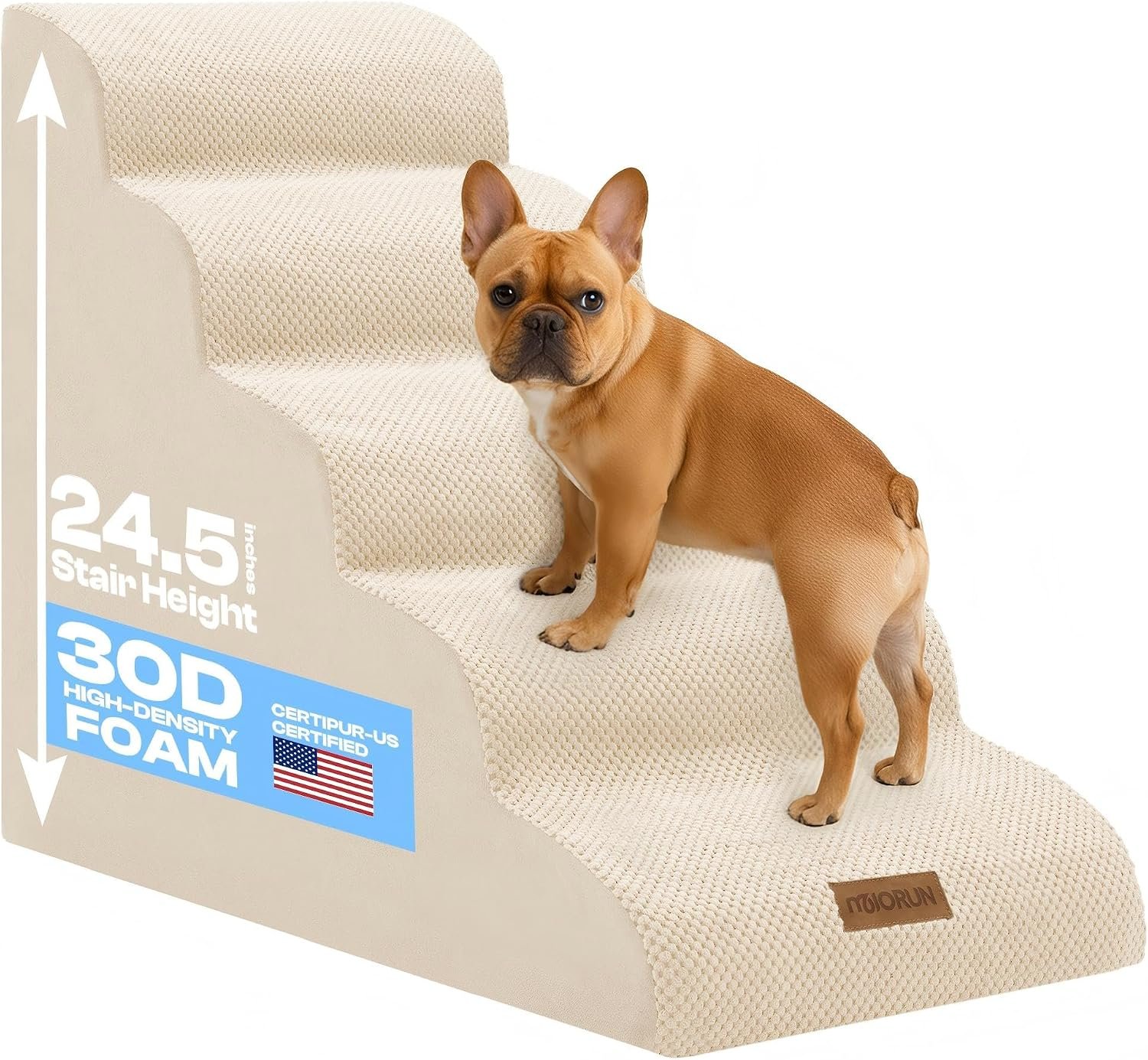 Miorun Dog Stairs for High Beds, 24.5″ Foam Pet Ramp Step for Small Dogs