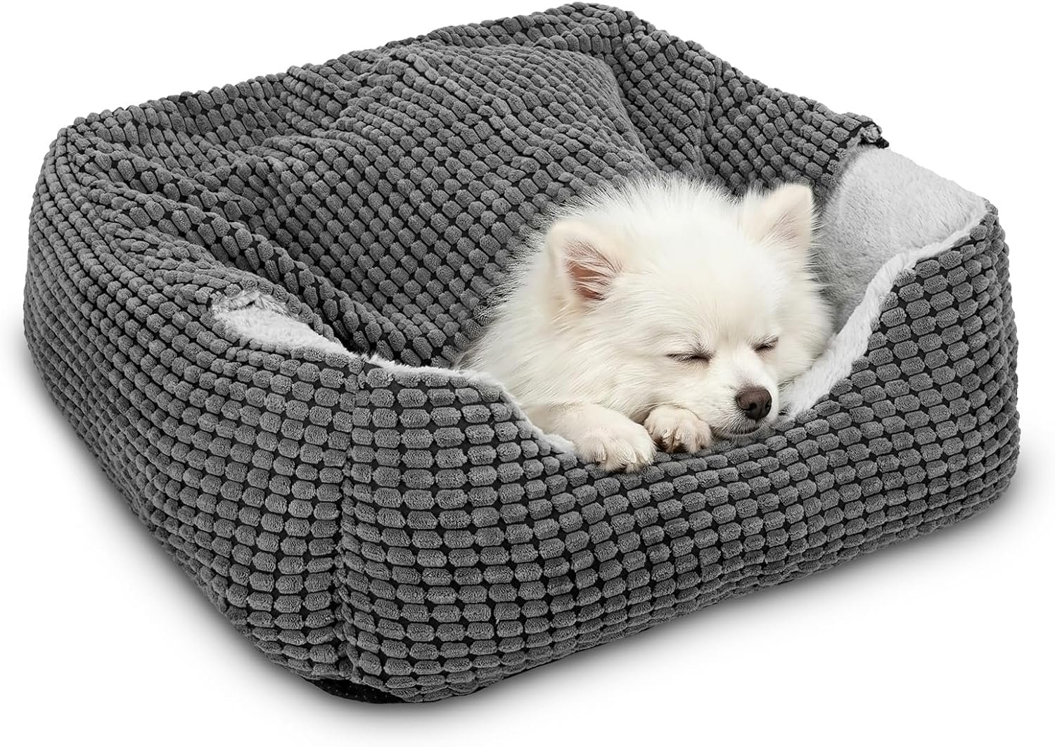 GASUR Dog Beds for Small Dogs with Cover Cave, Cat Beds for Indoor Cats, Rectangle Hooded Dog Puppy Bed with Blanket, Cozy Anti-Anxiety, Anti-Slip Bottom and Machine Washable (20″, Grey)