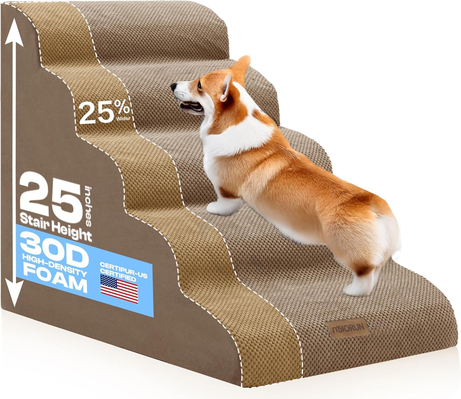 Miorun Extra Wide Dog Stairs for Large Dogs, 25″ H Pet Steps for High Beds