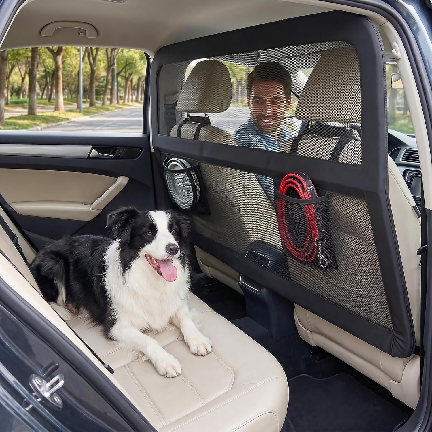Heavy Duty Dog Car Barrier with Sturdy Metal Frame, Wider Coverage Pet Divider Net for Back Seat & Cargo Area, Universal Fit for Cars SUVs Trucks, Claw-Proof Transparent Mesh for Cool Airflow