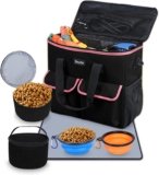 Dog Travel Bag – Dog Travel Kit for a Weekend Away Set Includes Pet Travel Bag Organizer for Accessories, 2 Collapsible Bowls, 2 Travel Food Container