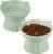 Elevated Cat Bowls 2-Pack, Ceramic Raised Cat Food & Water Dishes – Extra Wide & Shallow Whisker-Friendly Design, Anti-Vomit & Easy Digestion, Lead/Cadmium-Free, Microwave & Dishwasher Safe (Green)