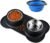 Double Dog Food Bowls Stainless Steel & Water Dish with No-Spill and Non-Slip Silicone Mat, Removable Puppy Feeder Bowls for Small Medium Size Cat Dogs Kitten,14oz