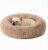 Calming Donut Dog Bed for Small Dogs, Anti-Anxiety Round Washable Plush Fluffy Faux Fur Large Cat Bed, 24 inches Fits up to 25 lbs Pets, Anti-Slip Waterproof Mute Base (Camel)