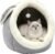 Cat Beds for Indoor Cats-Rabbit-Shaped Cat Cave Bed with Hanging Toy,Grey L