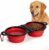 Double Collapsible Dog Bowls for Travel, Food and Water Set with Clip，Red