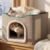 Bedsure Cat House Bed for Indoor Cats with Fluffy Ball and Scratch Pad,Grey