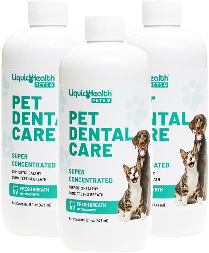 LIQUIDHEALTH Pet Dental Care Water Additive for Dogs & Cats – Fast Acting Pet Bad Breath Freshener, Dog Mouth Wash, Animal Oral Dental Rinse, Plaque & Tartar Teeth Cleaning Solution (3-Pack)