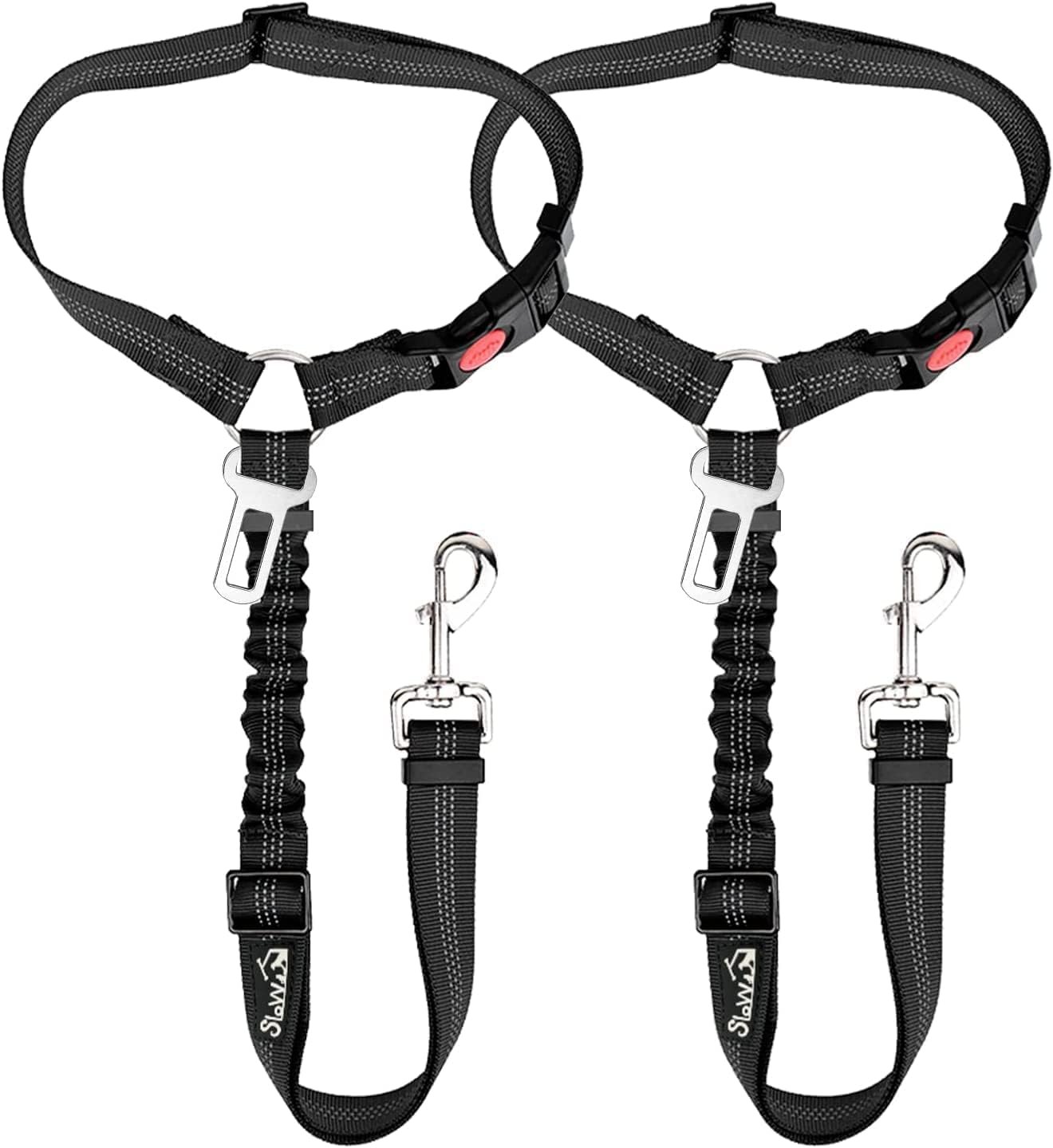 SlowTon Dog Seat Belt for Car, 2 Pack Dog Car Harness Seatbelt with Bungee