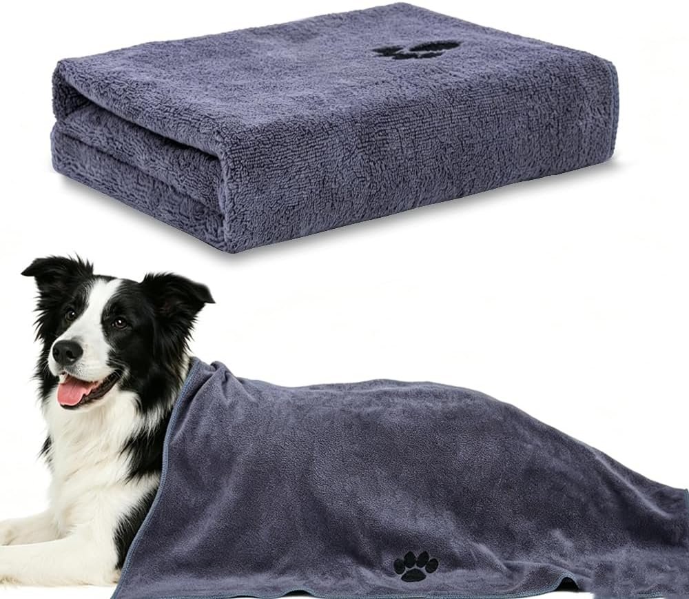 1Pack Microfiber Dog Towels for Drying Dogs,23.6” X 11.9”, Super Absorbent and Soft Pet Grooming Towel, Perfect Shower & Bath Supplies for Dogs(Grey)