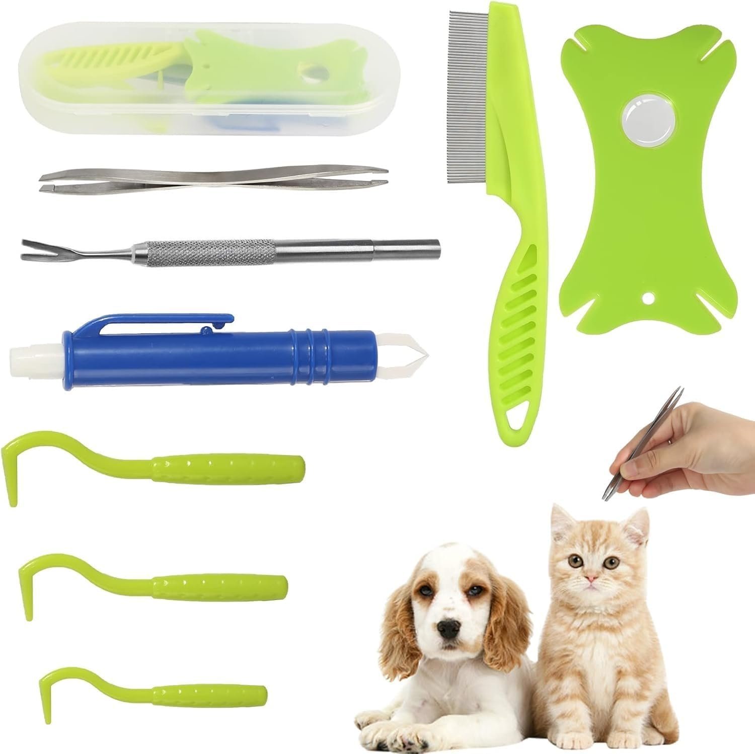 Tick Removal Tool Kit 8-in-1 with Storage Box for Dogs and Cats