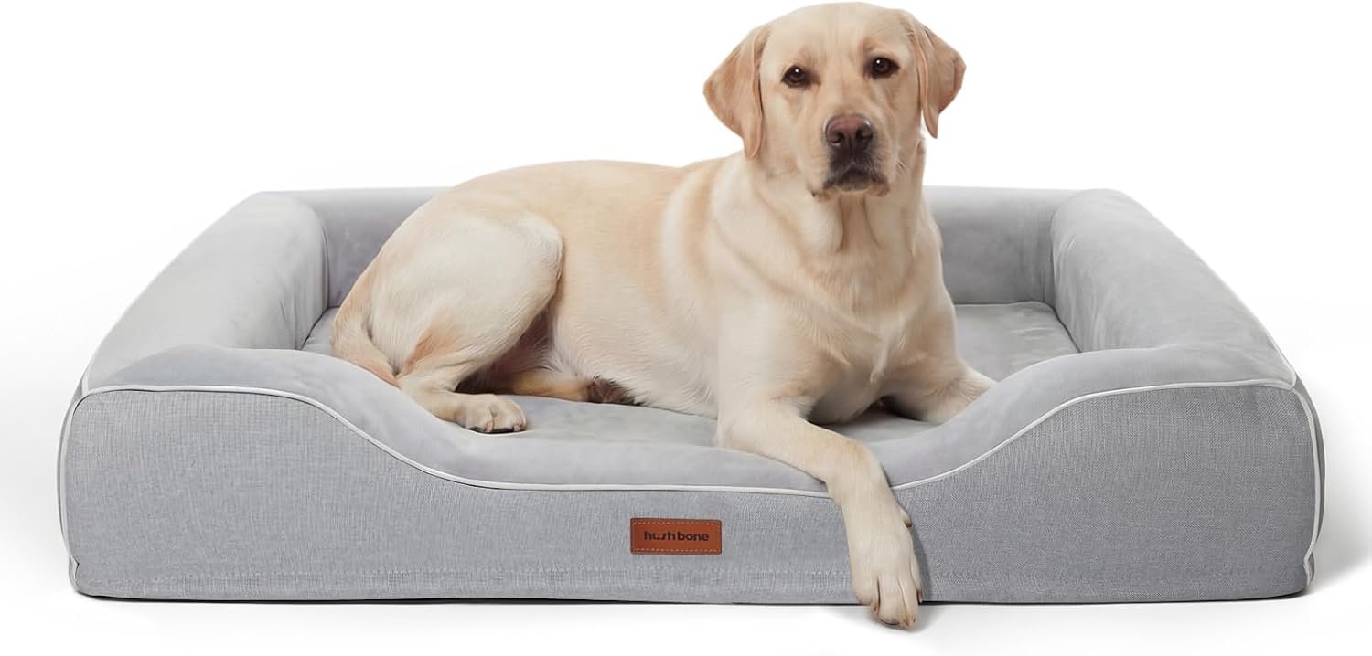 Orthopedic Dog Bed with Cooling Gel Foam & Washable Cover,Grey 42 Inch