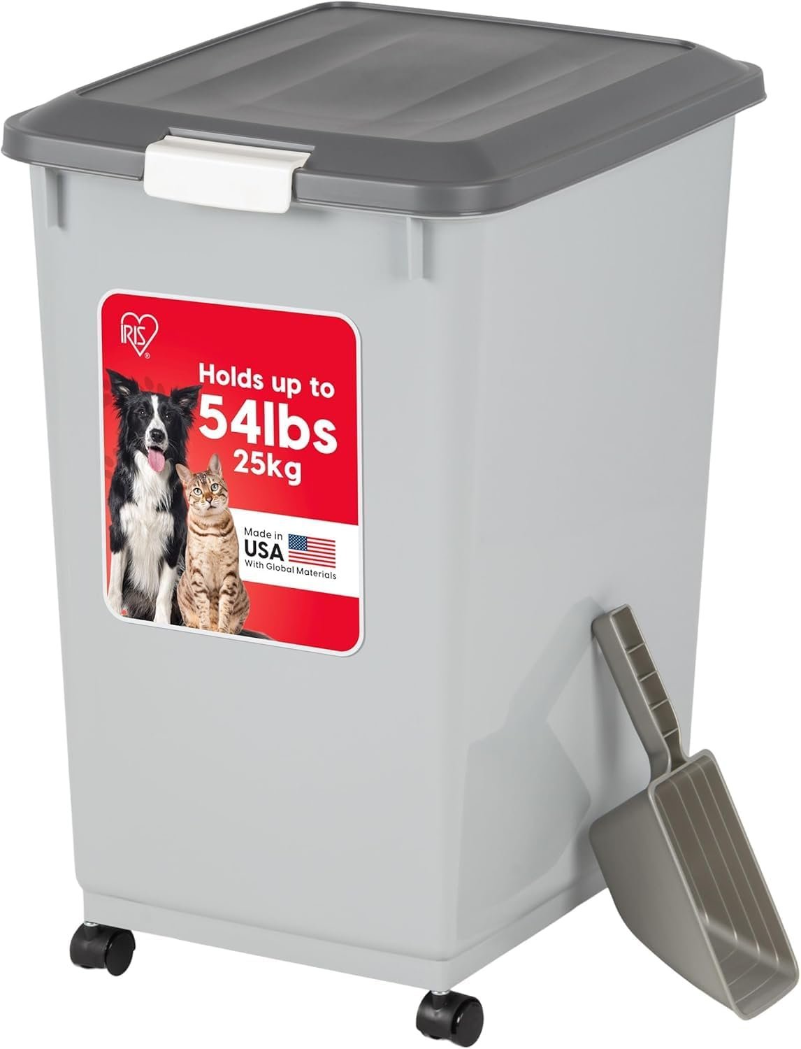 IRIS USA Dog Food Storage Container, Up to 54 lbs, Gray/Dark Gray