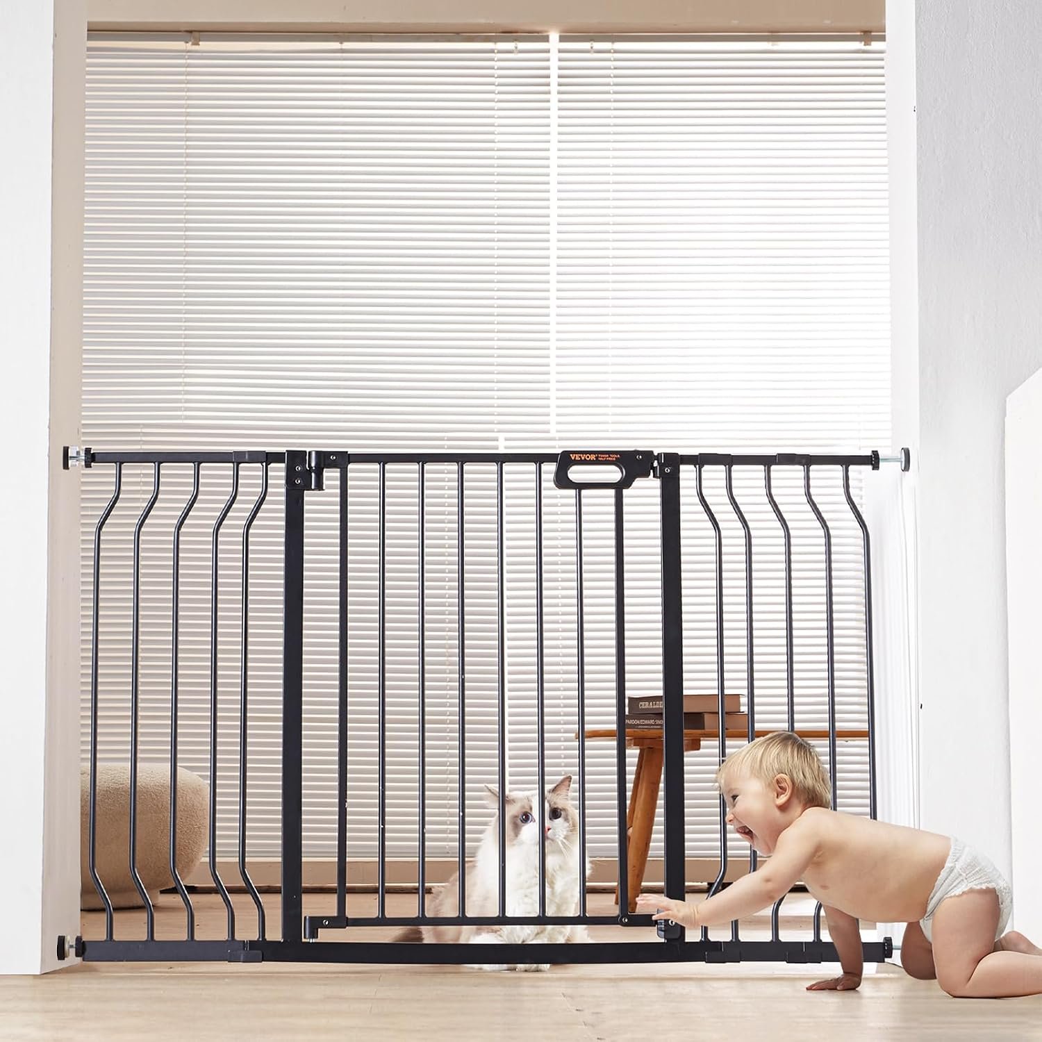 VEVOR 29.5-51″ Extra Wide Safety Gate for Stairs, Auto Close Dog Gate for The House, Easy Install Pressure Mounted Pet Gates for Doorways, Easy Walk Thru Wide Safety Gate for Dog, Black