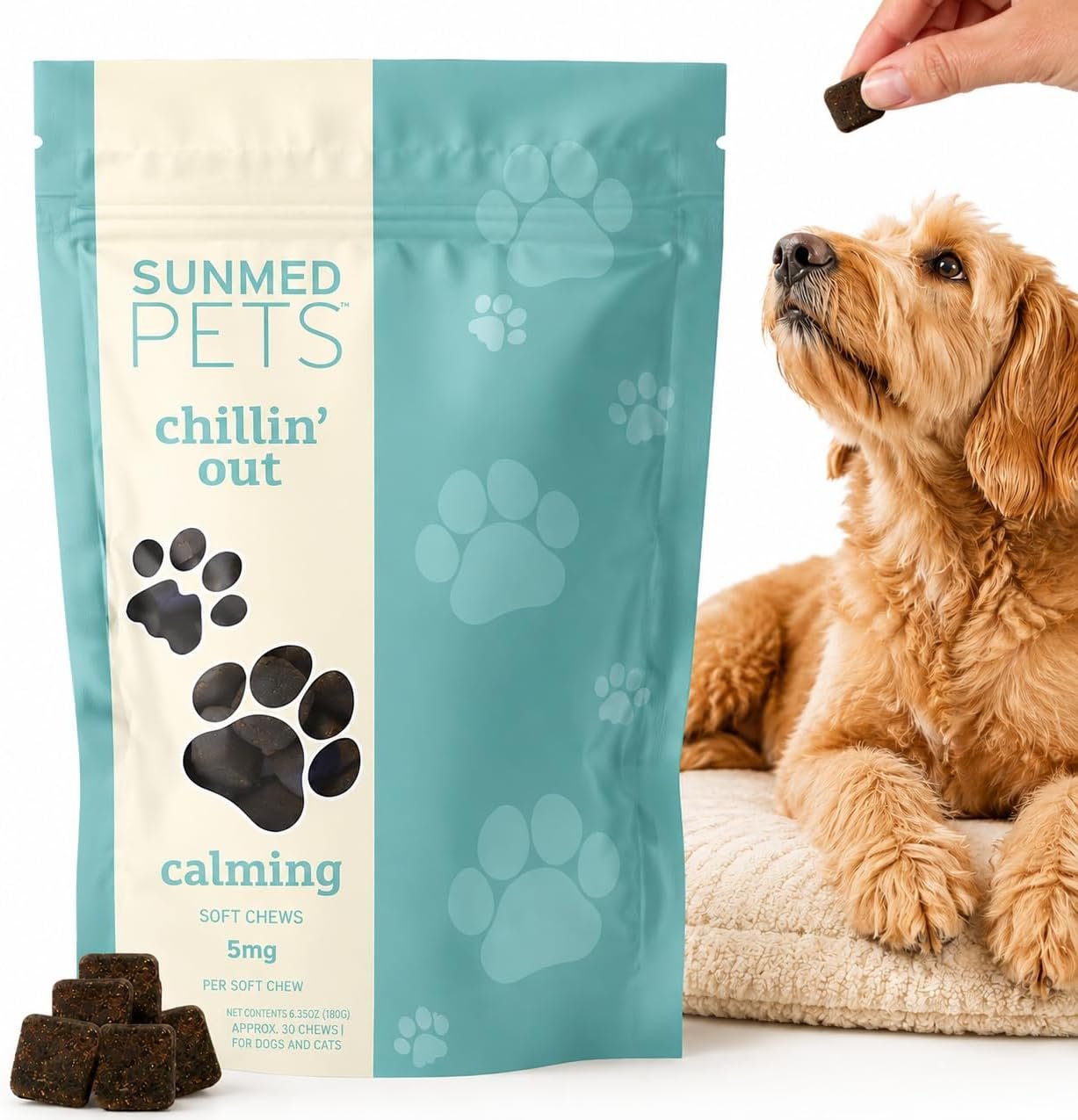 Hemp Calming Chews for Dogs By Sunmed | Relaxation & Anxiety Relief Dog Calming Treats | Stress Relief Dog Products for Small and Large Pups | Pet Travel Essentials – 40 Count