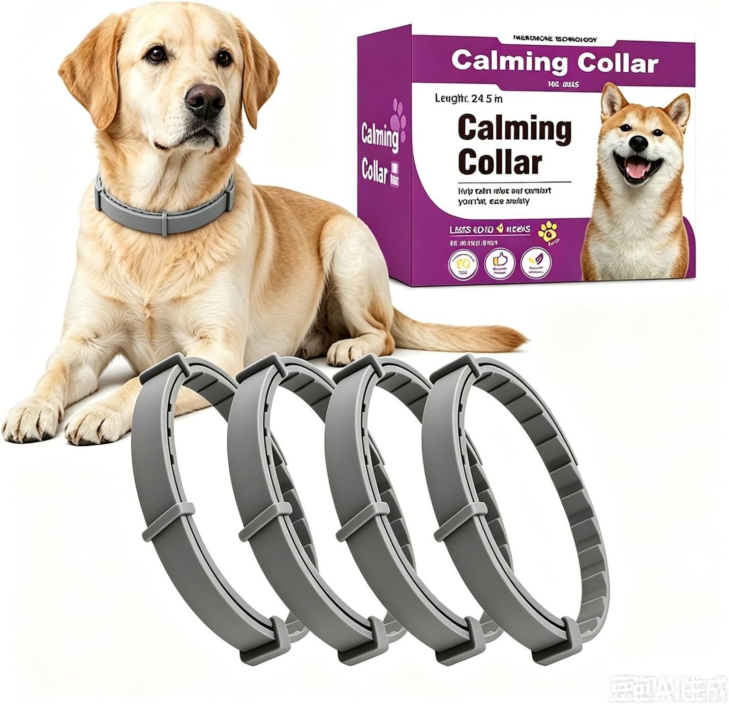 Calming Collar for Dogs 4 Pack, 60-Day Anxiety Relief, Adjustable 24.5″ Calming Collar for Small Medium Large Dogs, Helps Stop Barking & Chewing, Comfort Fit (Gray)