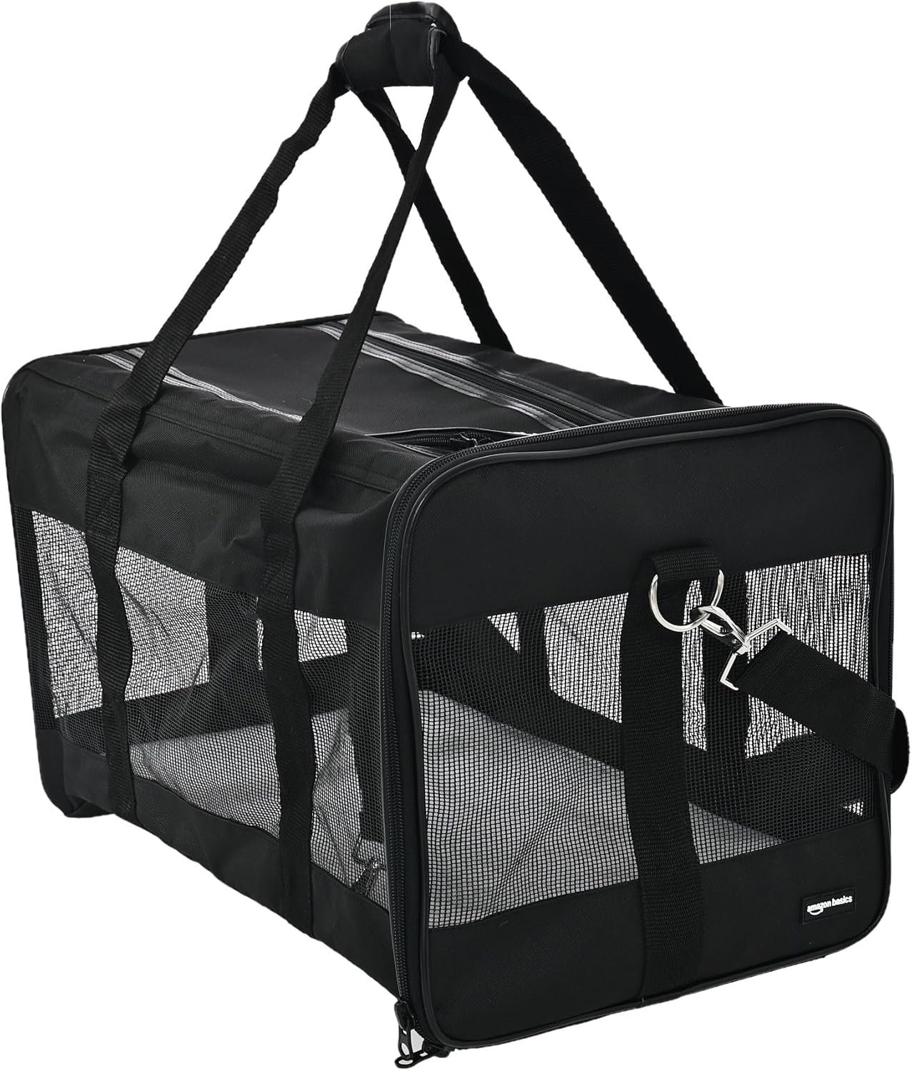 Amazon Basics Airline Approved Soft-Sided Mesh Pet Travel Carrier with Shoulder Strap, Portable, Washable Removable Fleece Pad for Dog, Cat, up to 16 pounds, 16.5″ L x 10.6″ W x 11″ H, Black