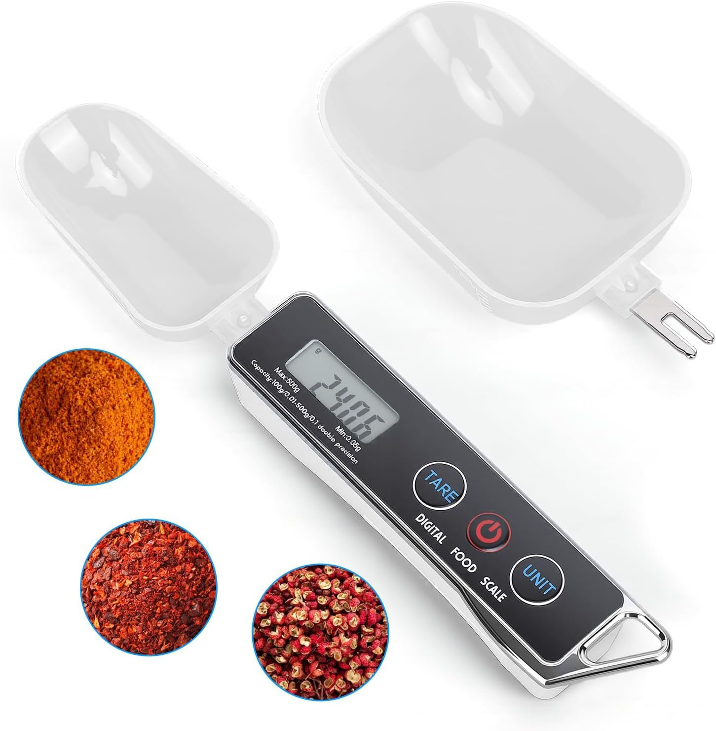 Dioche Digital Measuring Spoon Scale, High Precision 0.05g to 500g Capacity, with 30ml & 80ml Detachable Spoons, Tare Function & Unit Conversion for Baking, Cooking, Pet Food, Kitchen – Black
