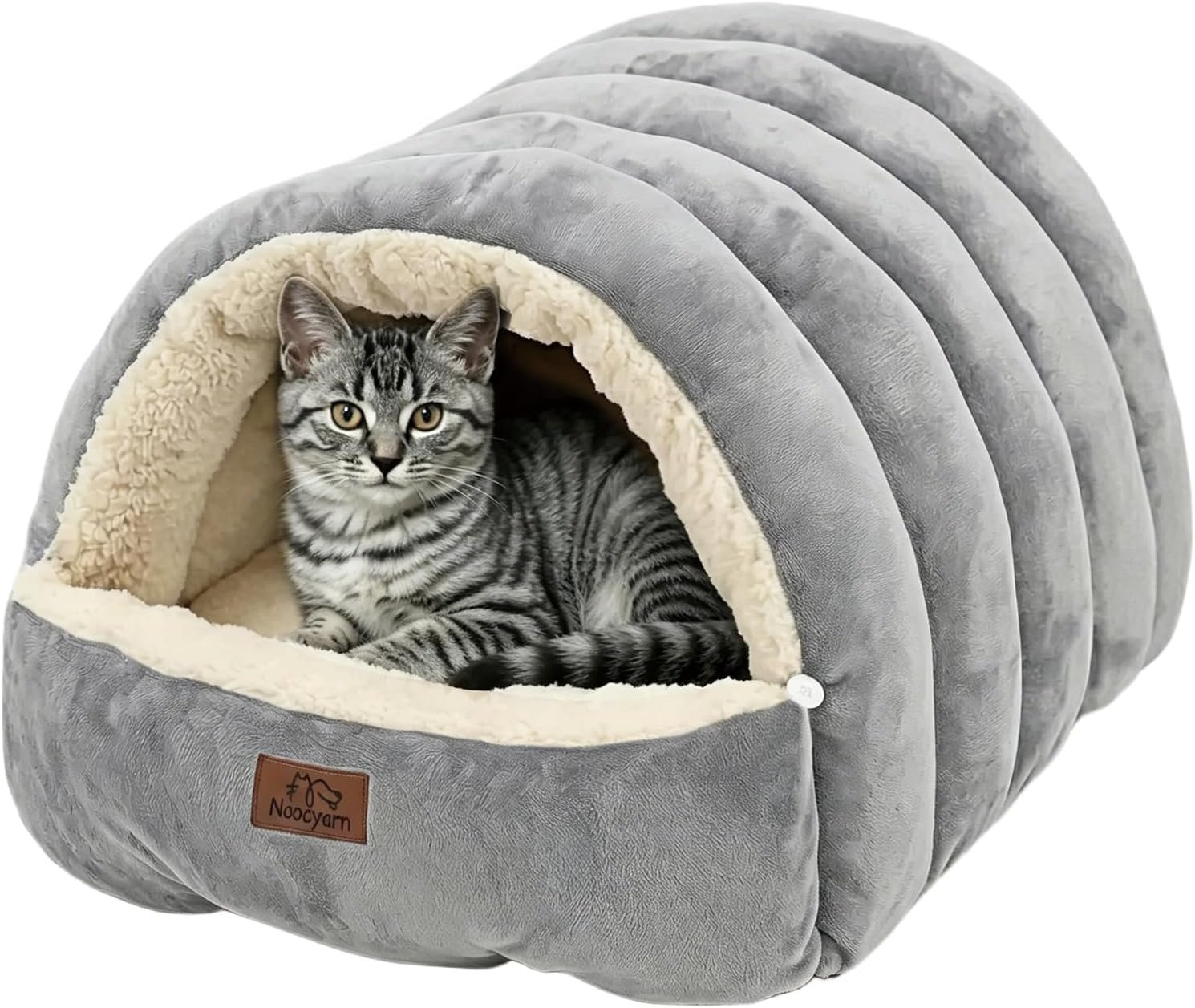 Covered Cat Bed Cave for Indoor Cats, 2-in-1 Enclosed Pet Bed for Small Dogs and Kittens with Zippered Washable Cat Mats, Cat House Bed, Grey