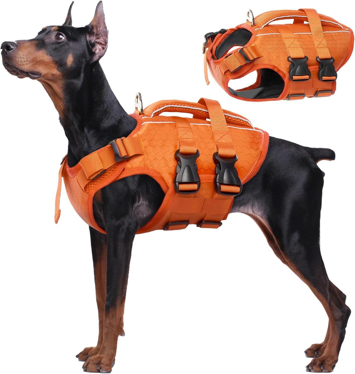 Kuoser Dog Life Jacket, High Flotation Reflective Dog Life Vest, Orange, XL
