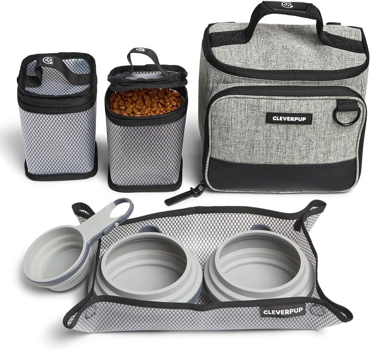 Cleverpup Bistro Box Small 7-Piece Dog Food Travel Kit – Heather Grey