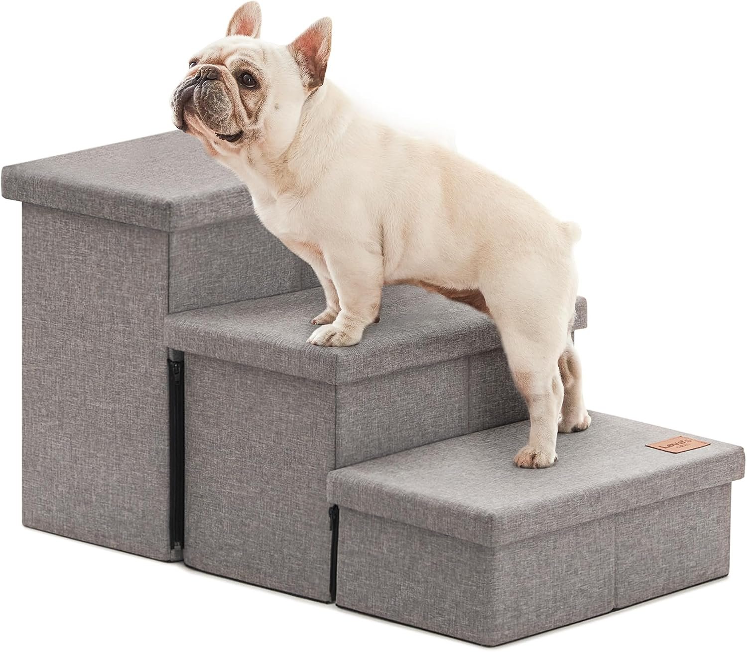 Love’s cabin Dog Stairs for High Bed, Foldable Pet Stairs for Small Medium or Large Dogs Puppy with Storage for Bed or Couch, Cat Dog Steps Ramp with Zip up to 200 lbs, Solid Grey, 3 Steps