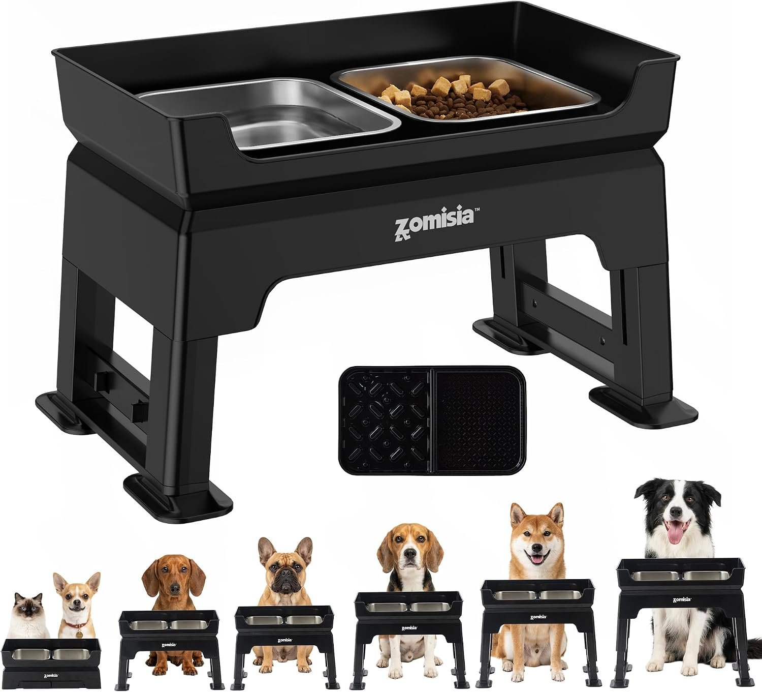 ZOMISIA Elevated Dog Bowls, 6 Height Adjustable Raised Dog Bowl Mess Proof