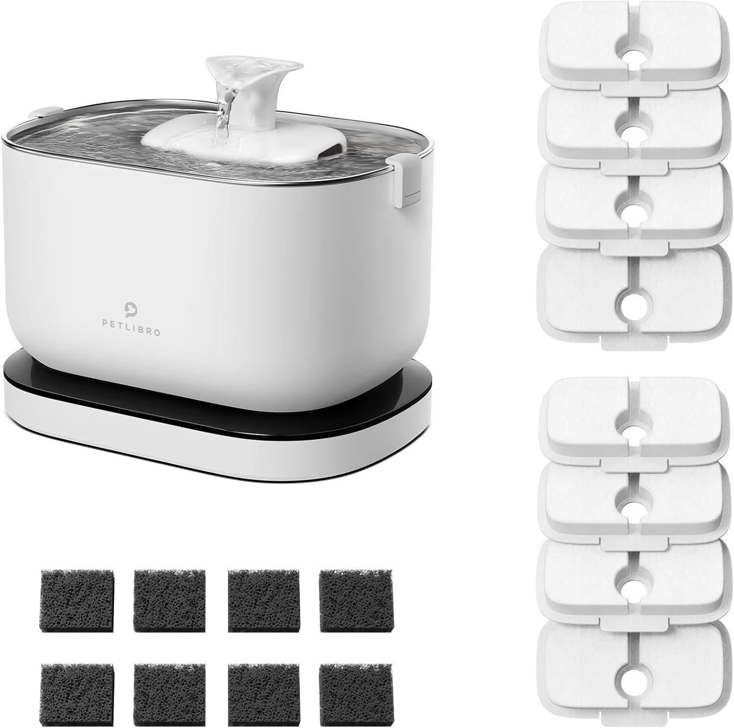 Bundle of PETLIBRO Cat Water Fountain + 8 Packs Genuine Replacement Filters 4 Months Set, Cordless Pet Water Fountain Battery Operated, Cat Fountain with Stainless Steel Tray, Easy to Clean BPA-Free