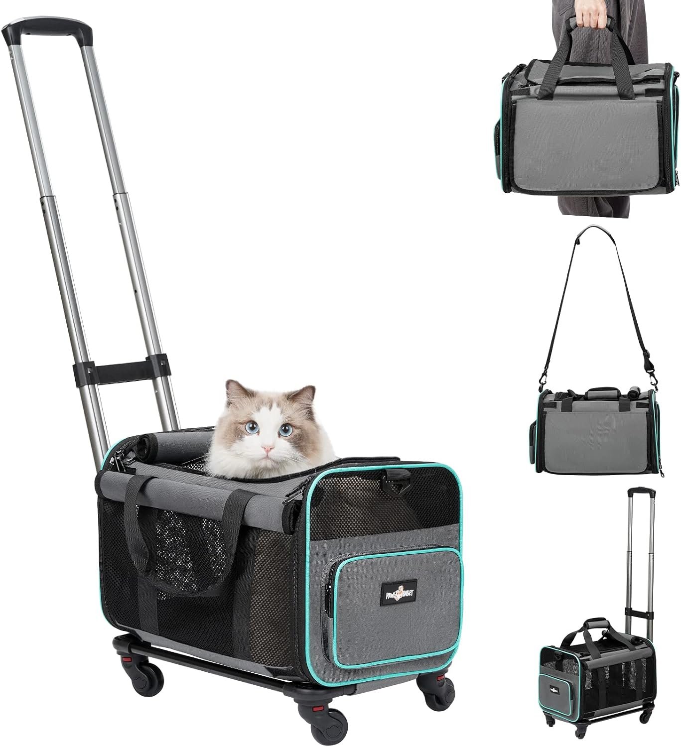 Paw Ballet Pet Carrier with Wheels, Durable Airline Approved Cat Crate, Foldable Rolling Dog Carrier, Rolling Bag for Cat &Dog, Use for Travel, Outdoor, Vet Visits, Camping, Indoor.