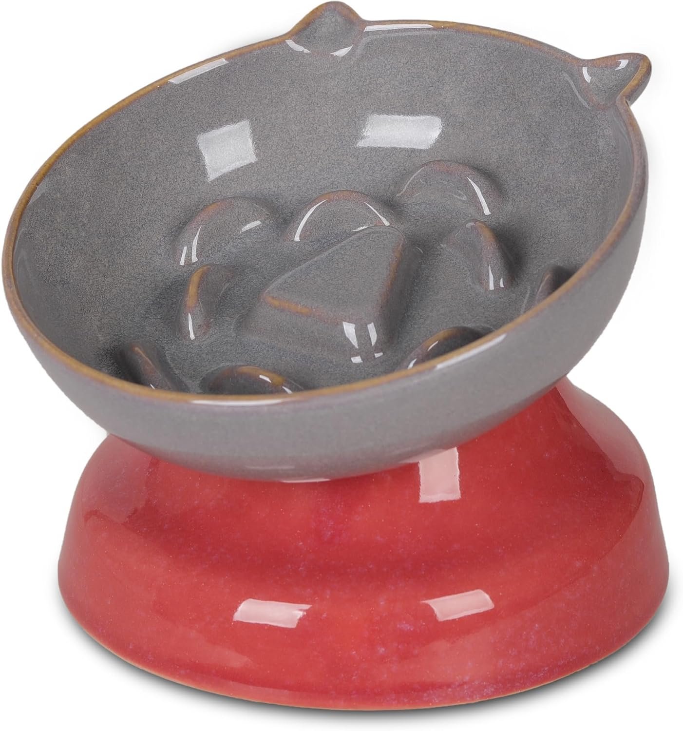 Ceramic Slow Feeder Cat Bowl, 15-Degree Tilted Non-Slip