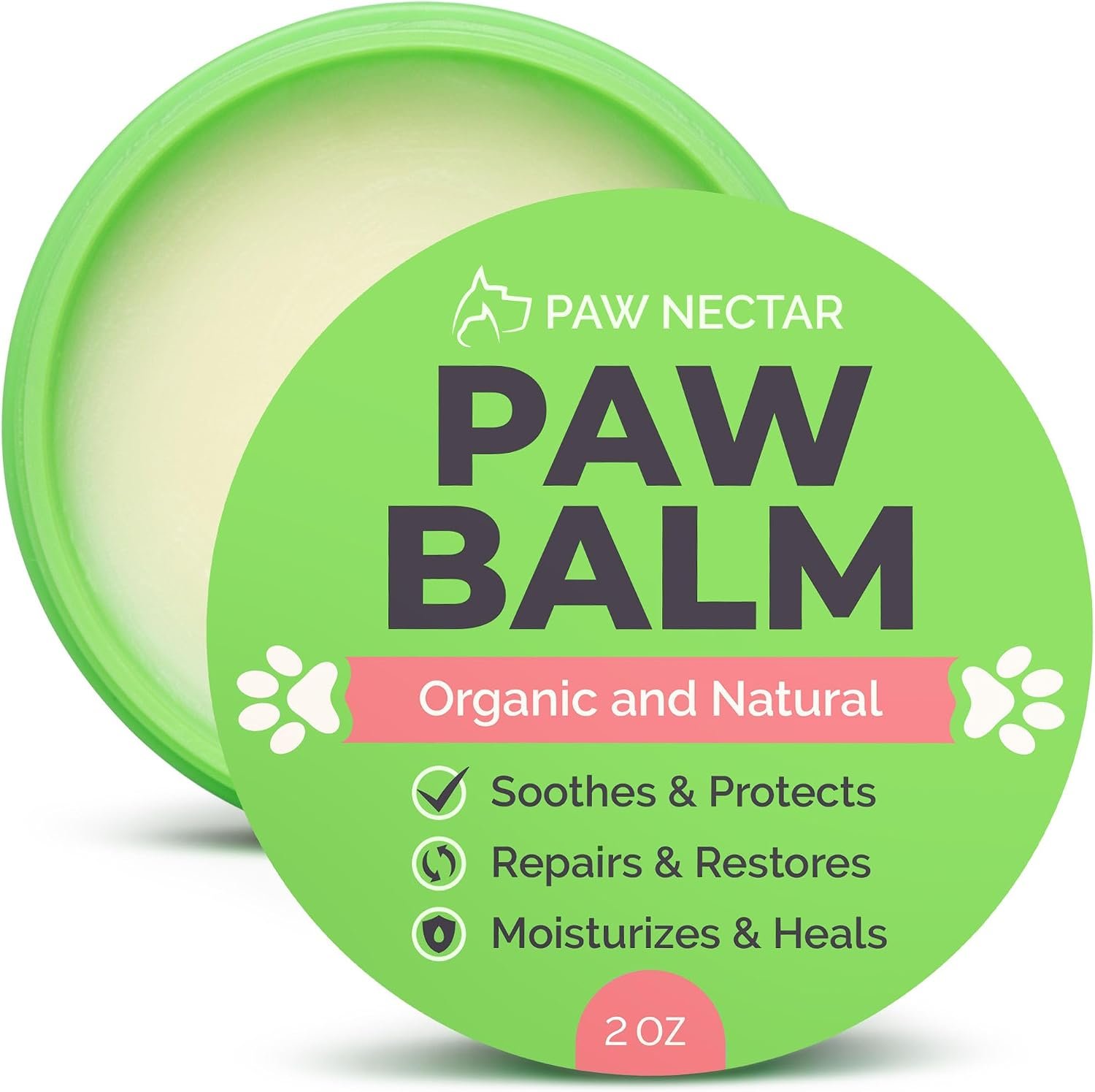 Natural Lick Safe Dog Paw Balm – 100% Organic Dog Paw Pad Balm Protector, Moisturizer & Soother for Dry Cracked Paws, Hot Pavement, Winter – Heals, Repairs & Restores – Coconut Oil, Shea Butter (2oz)