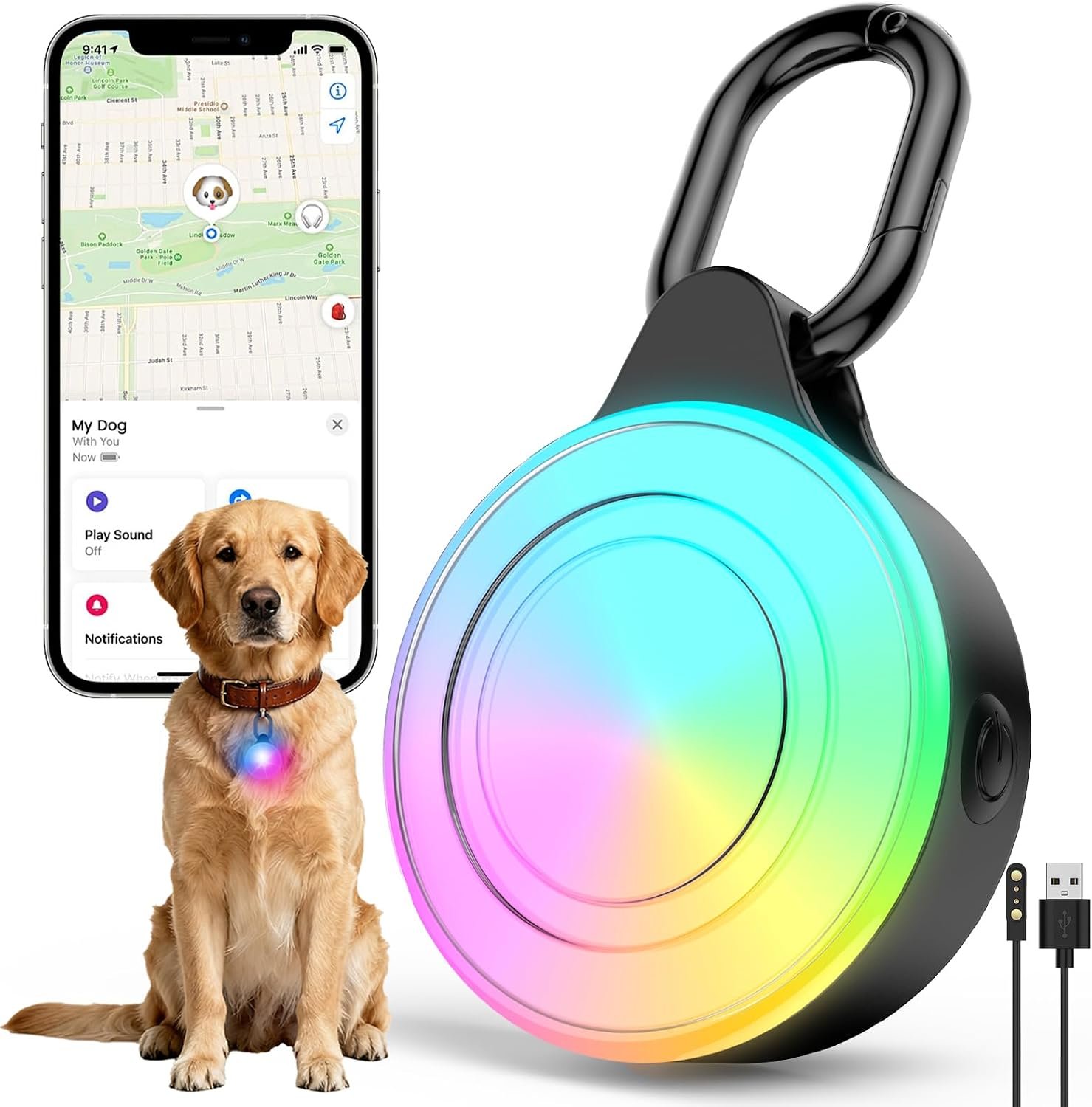 2-in-1 GPS Tracker & Dog Light – Works with Apple Find My – No Subscription