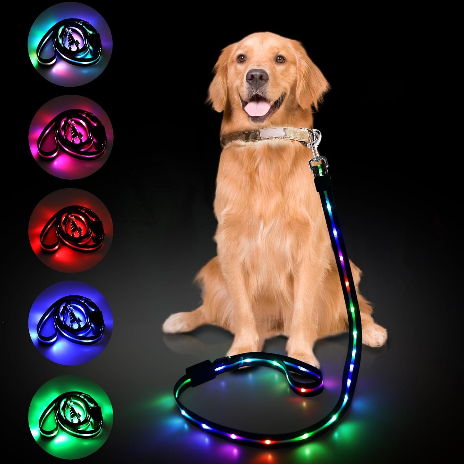 4 Ft LED Dog Leash, 12 Lighting Modes Light Up Dog Leash