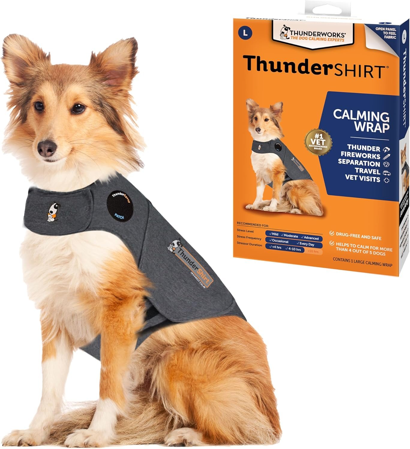 ThunderShirt for Dogs Calming Anxiety Vest, Large, Heather Gray