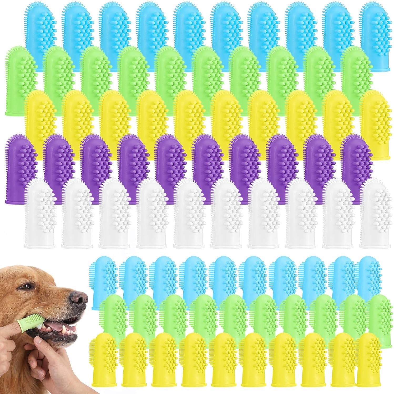 80 Pcs Dog Toothbrush Silicone Finger Brush for Teeth Cleaning Pet Oral Care Tool for Small Dogs Cats Rabbits Puppy Dental Hygiene (White, Green, Yellow, Blue, Purple, Lake Blue, 2 Styles)