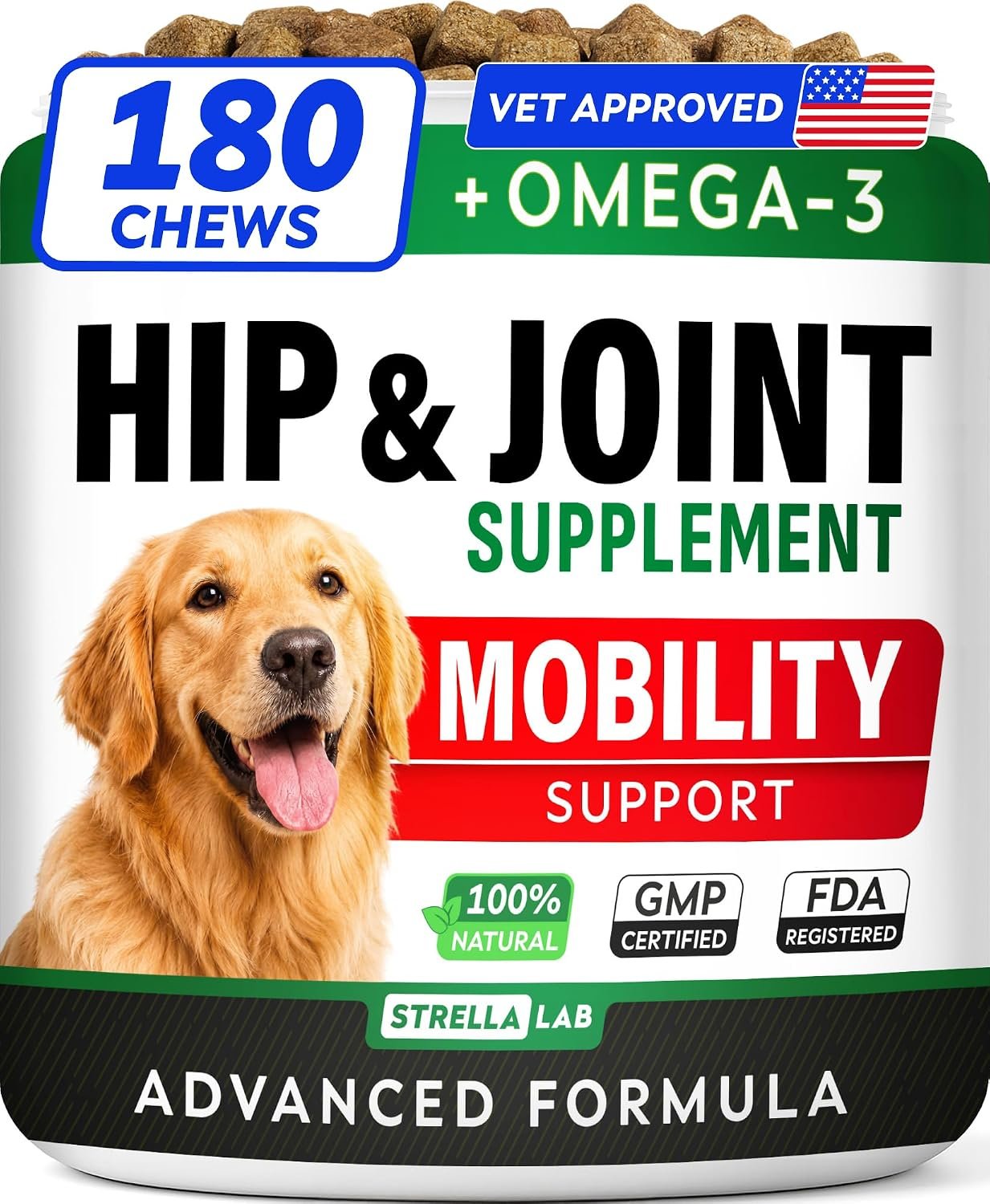STRELLALAB Advanced Hip Joint Supplement for Dogs, Chondroitin Joint Chews